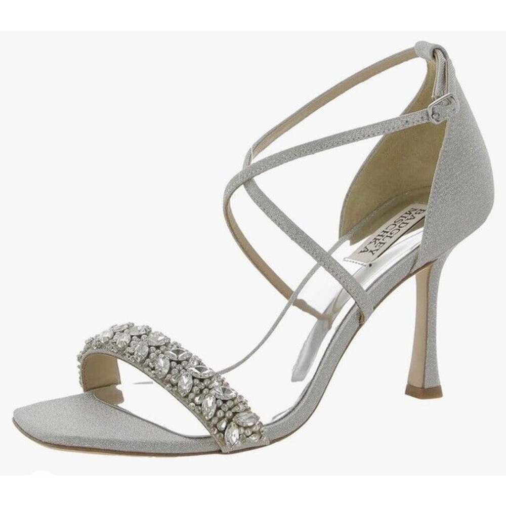 Badgley Mischka NALA Heeled Sandal Silver Textile Bridal, Wedding Size 8.5